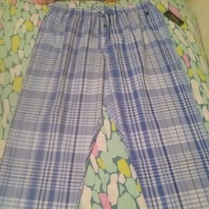 New Men's Blue Plaid Polo Cotton Pajama Pants XL